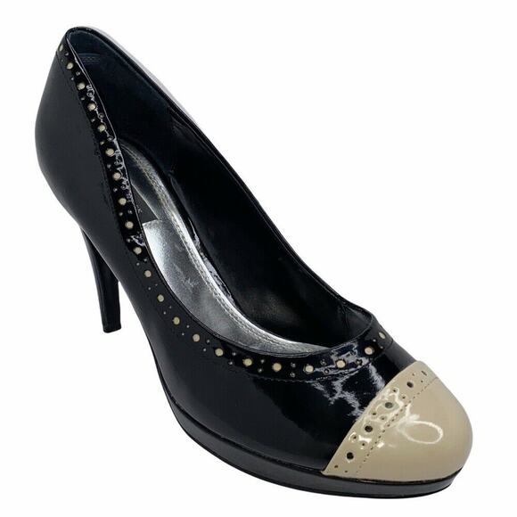 White House Black Market Benna Black/Tan Spectator Heels Size 9.5M Women's - Picture 3 of 11